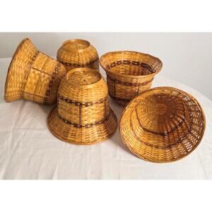 5 Vtg Bell Shaped Wicker Baskets Decorative Hang or Use as Planters or Catch All